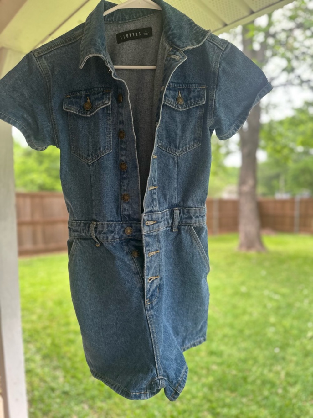 LIONESS Short-Sleeve Denim Romper